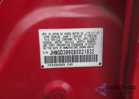 2008 Honda Fit Sport из США, поврежденный, VIN JHMGD38608S021832